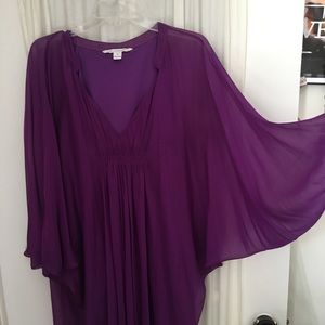 DVF purple butterfly wing dress with gold details